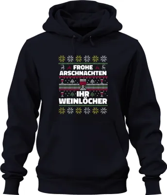 Produktbild von Frohe Arschnachten Ihr Weinlöcher Sarkasmus - Ugly Christmas Sweater Weihnachten Uni Hoodie Kapuzenpullover, Navy, S