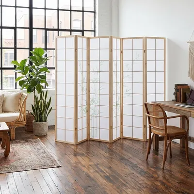 Produktbild von Homestyle4u Paravent Raumteiler 6 teilig Holz Shoji Bambusmuster Trennwand spanische Wand Sichtschutz 267 Indoor, KI-generiertes Bild