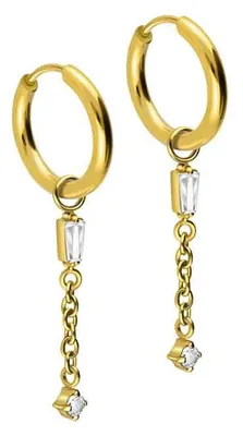 Produktbild von Chirurgenstahl Ohrclicker Creolen 2 KRISTALLE + KETTE Gold Innendurchmesser: 10mm + Designstärke: 2mm