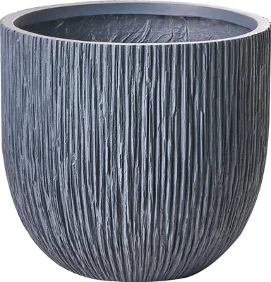 Produktbild von BELIANI Blumentopf Grau Lehm-Faser-Mischung Rund 42x42x39 cm Gerillt Modernes Design Großer Blumenkübel Übertopf Pflanzgefäß Indoor & Outdoor
