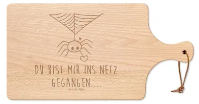 Produktbild von Mr. & Mrs. Panda Holzbrett Spinne Agathe Liebe - Transparent - Geschenk, Liebesbeweis, Verliebt, Hackbrett, Schneidebrett, holzschneidebrett, Liebesgeschenk, Brettchen