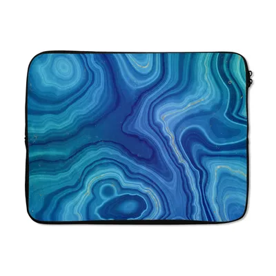 Produktbild von MuchoWow® Laptop Hülle 17 Zoll Laptoptasche Marmor - Achat - Blau - Steine - Zipper - Schutzabdeckung