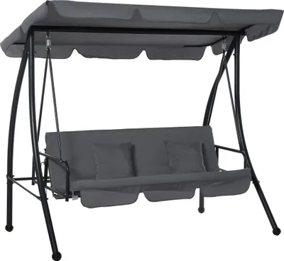 Image de Outsunny Balancelle de Jardin Convertible 3 Places Grand Confort Inclinaison Toit réglable Matelas fourni 2L x 1,25l x 1,7H m métal Polyester Noir Anthracite