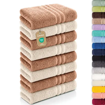 Produktbild von Lavea® 8er Set Handtücher 50x100 cm - Elena, 100% Baumwolle, Saugstark & Weich, Waschbar, Trocknergeeignet, Frottierhandtuch - Cappucino & Creme