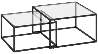 Zdjęcie produktu dla Zestaw stolików kawowych, 2 sztuki, z hartowanego szkła | Kolor: czarny | Wymiary: 75x75x42 cm