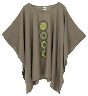 Produktbild von Besticktes Hippie Ponchokleid, Minikleid Tunika, Kaftan, Strandkleid, Maxi Größe - Olivgrün, Damen, Viskose, Blusen & Tunikas
