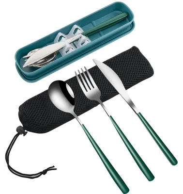 Produktbild von Omgoods – Tragbares Reisebesteck-Set – 3-teilig aus Edelstahl mit Etui