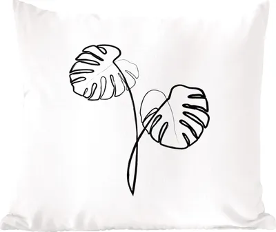 Produktbild von MuchoWow® Zierkissen Sofakissen Wohnzimmer Dekokissen 40x40 cm Pflanze - Monstera - Strichzeichnung - Foto Kissen - Schlafzimmer Dekoration