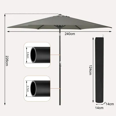 Produktbild von Sechseckiger Sonnenschirm - Gartenschirm - 240 cm - Dunkelgrau - UV-beständig - Wasserdicht - Mit Kurbel - Um 45° neigbar