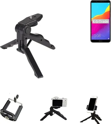 Produktbild von K-S-Trade Stativ Tisch-Ständer Dreibein Handy-Stativ Ständer kompatibel mit Huawei Y7 Pro 2018 Mini-Stativ Smartphone Tripod Handy-Stativ aus