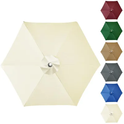 Image de Housse de remplacement pour parasol de 2,5 m avec 6 baleines, housse en tissu pour parasols de terrasse, toile de remplacement pour parasols de jardin, housse de parasol pour le jardin, la plage, la piscine, blanc crème