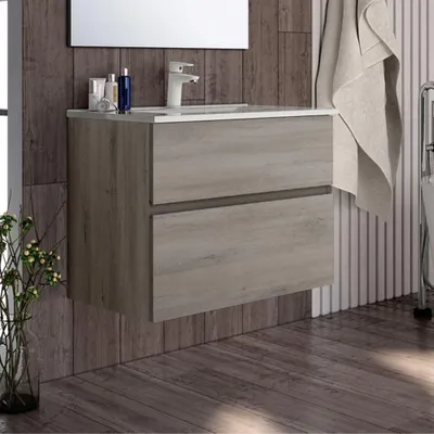 Immagine prodotto di Mobile bagno sospeso rovere grigio Londres 2 cassetti 70x45x59H