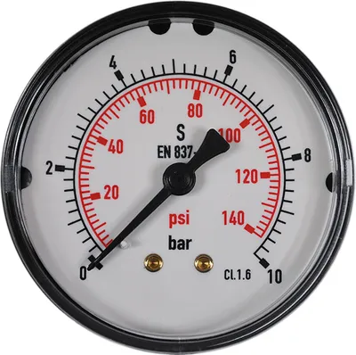 Produktbild von Manometer waagerecht bar+psi, Anzeigebereich:0-10 bar, Durchmesser:63mm, Anschlussgewinde:1/4