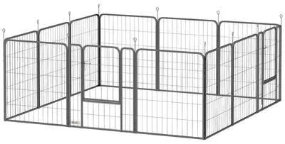 Produktbild von Modulares Hunde-Laufgitter mit 12 Elementen, 68 x 1,5 x 80 cm, schwarzer Stahl, mit Eingangstš¹r