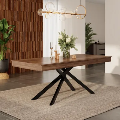 Zdjęcie produktu dla Rozkładany stół jadalny, wymiary 140/180 x 80 cm, dla 6-8 osób, nogi metalowe, orzech (wykończenie)