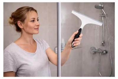 Produktbild von Duschkabinenabzieher weiß anthrazit– Glasabzieher für Dusche & Fenster – Streifenfrei, ergonomischer Griff