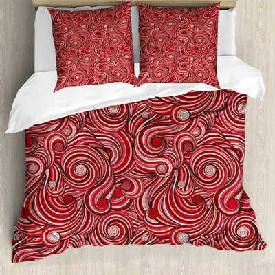 Produktbild von ABAKUHAUS asiatisch Bettbezug Set, Moderne Herbst Saison gewellte Urlaub Festival Feier oriental Artwork Druck, 155 x 220 cm + 80 x 80 cm, Puder Rosa Rubin Rot