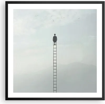 Produktbild von Gerahmtes Poster - Schwarzer Rahmen - Leiter Himmel Symbol - 60x60 cm - Wand Bild - Wanddeko - Wandbilder - Kunstposter - Wandposter - Bilderrahmen - Bilder - Kunstdruck - P2BAC60x60-4463