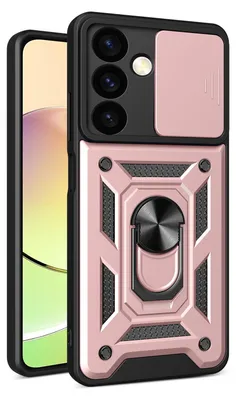 Immagine prodotto di Custodia per Samsung Galaxy S24, Custodia in silicone TPU Bumper con supporto ad anello, protezione fotocamera Oro Rosa
