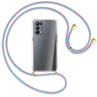 Produktbild von Handykette Backcover-Schutzhülle mit Band (Metall goldfarben) für Oppo Reno5 Pro 5G - pink/mint