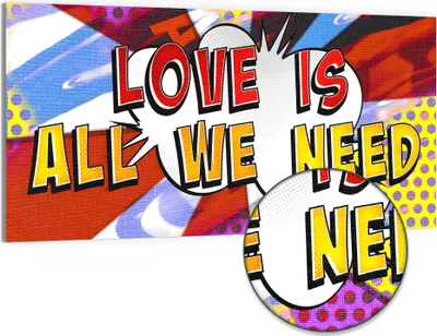 Produktbild von DEQORI Hybrid Leinwand Bild 100x50 cm 'Liebe Über Alles' Wandbild Glas flach modern