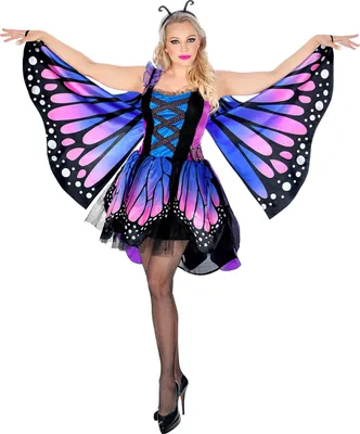 Produktbild von Schmetterling Kostüm für Erwachsene – Blau Lila Kleid mit Tutu & Flügeln L
