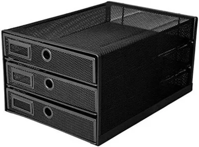 Immagine prodotto di Organizer da ufficio con 3 cassetti - Design a griglia metallica per fogli A4