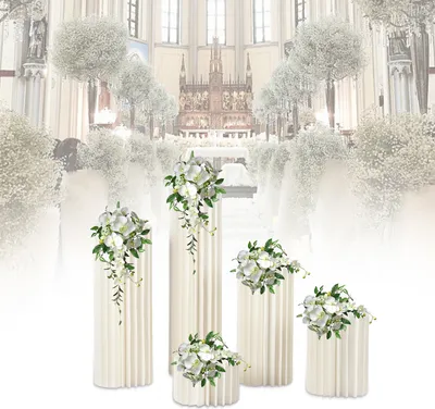 2 Stück Hochzeits Blumensäulen Aus Karton - Faltbar & Mit Acrylplatten, Weiß