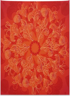 Produktbild von Abakuhaus Red Mandala Wandteppich, Vibrierende Gekritzel-Kunst aus Weiches Mikrofaser Stoff Kein Verblassen Klare Farben Waschbar, 110 x 150 cm, Scharlachrot Orange