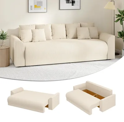 Produktbild von HOMCOM Schlafsofa 190x150cm 3-Sitzer Sofa mit Schlaffunktion, Stauraum, Kissen
