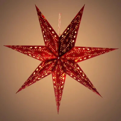 Obrázek produktu pro RETLUX RXL 338 Hvězda vánoční sedmicípá, barva červená, 10LED, barva světla: teplá bílá, napájení: 3xAA, časovač: 6/18 h, průměr hvězdy: 60cm