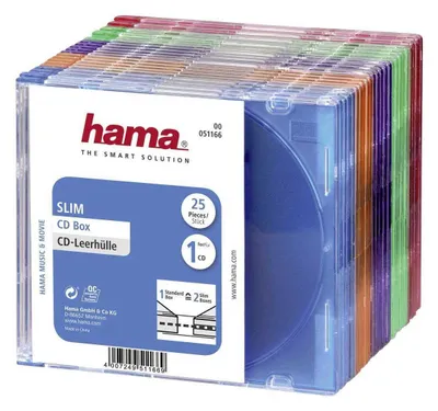 Image de Hama - Slim Jewel Case pour CD de stockage - capacité : 1 CD - bleu transparent, vert transparent, orange transparent, violet transparent, rose transparent (pack de 25)