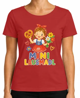 Zdjęcie produktu dla Mini Lausmadl, sukienka Dirndl, koszulka z motywem bawarskim, spodnie skórzane, damski T-shirt, czerwony, rozmiar S