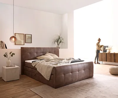 Produktbild von DELIFE Boxspringbett Amarillo 180x200 cm Braun mit Matratze, Topper und Bettkasten