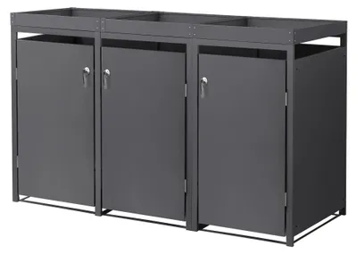 Produktbild von ML-Design Mülltonnenbox 3er mit Pflanzdach für 3 Mülltonnen, 240L 200x80x124cm Anthrazit, Stahl, wetterfest/abschließbar