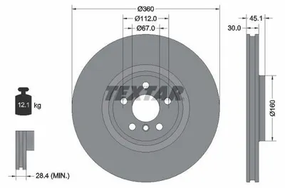 Produktbild von TEXTAR Bremsscheibe Vorne Rechts für BMW 1 Schrägheck (F40) 360mm 92307203