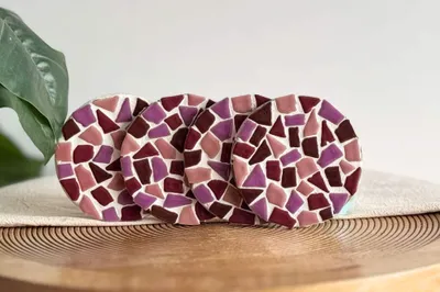 Productafbeelding van DIY Mozaïek Onderzetters Set - 4 Stuks - Roze