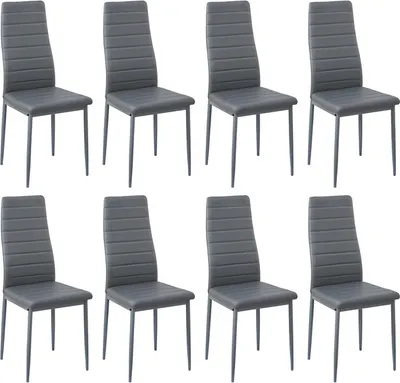 Obrázek produktu pro HJ WeDoo sada 8 jídelních židlí, kuchyňská židle s koženkovým potahem a kovovým rámem, jídelní židle z PVC, nosnost 125 kg, šedá barva