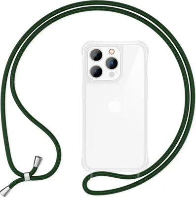 Image de Étui avec chaîne pour iPhone 14 Pro - Étui transparent pour téléphone portable avec cordon à porter autour du cou Vert foncé