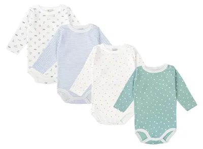 Produktbild von BABIDU | 4er-Pack Babybody Langarm mit Schulteröffnung – 100% Baumwolle, weich &