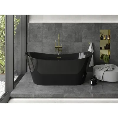 Produktbild von mexen freistehende Sanitäracryl Badewanne Schwarz 170 x 80 x 72 cm mit Überlauf in Gold Montana