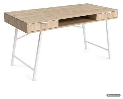 Immagine prodotto di Scrivania industriale per computer Rovere Sonoma ARDEN 120 cm 2 cassetti 1 ripiano gambe bianche