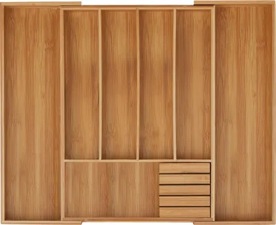 Produktbild von Relaxdays Besteckkasten Bambus, ausziehbar, Besteckeinsatz 5 bis 7 Fächer, Schubladeneinsatz HBT 5x55x44,5 cm, natur