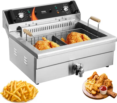 Obrázek produktu pro VEVOR komerční fritéza, 2250 W elektrická fritéza s košem, velkokapacitní pultová fritéza na olej o objemu 20 l, nerezová ocel, regulace teploty, pro použití v kuchyni a restauraci, stříbrná barva