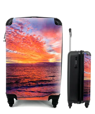 Produktbild von MuchoWow® Koffer Handgepäck Trolley Rollkoffer Kleine Reisekoffer mit 4 Rollen - Sonnenuntergang - Strand - Rot - Cabin Size < 55x40x23 cm & 55x40x20 cm - Fotokoffer - Kabinenkoffer - Boardgepäck - Reise-Box - Reisekoffer - Reisegepäck - Koffer mit Bild - Trolley für Kinder