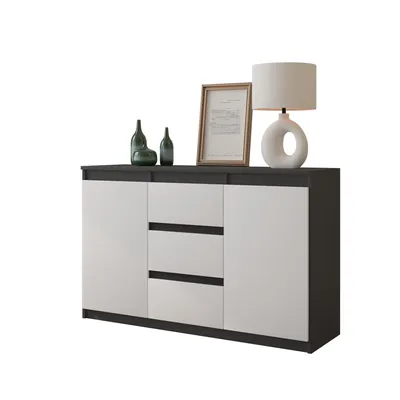 Zdjęcie produktu dla Komoda 120 Cm Antracyt / Biały Mat 3 Szuflady, 2 Drzwi, 2 Półki Salon