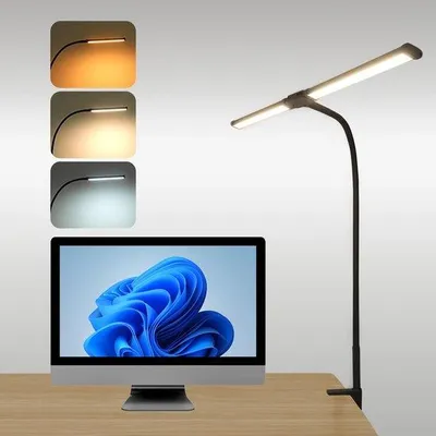 Immagine prodotto di Lampada da scrivania LED Ibenzoa® con morsetto – collo di cigno flessibile, 10 livelli di luminosità, 3 tonalità di luce, dimmerabile, porta USB, ideale per la lettura e il lavoro da casa, protegge gli occhi
