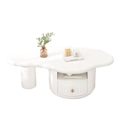 Produktbild von Couchtisch in Wolkenform mit 1 Schubladen Filzunterlagen Unregelmäßiger Beistelltisch 110cm x 60cm x 37.5cm