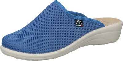 Produktbild von Fly Flot Damen Hausschuh Pantoffel luftig Mesh gepolsterte Decksohle Keilabsatz, Größe:42 EU, Farbe:Blau
