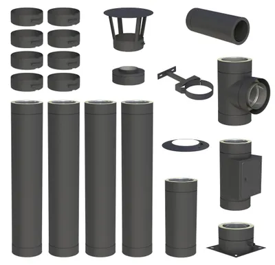 Produktbild von 5,2 m Edelstahlschornstein Ø 150 mm Komplettset doppelwandig DW-Black Bodenmontage